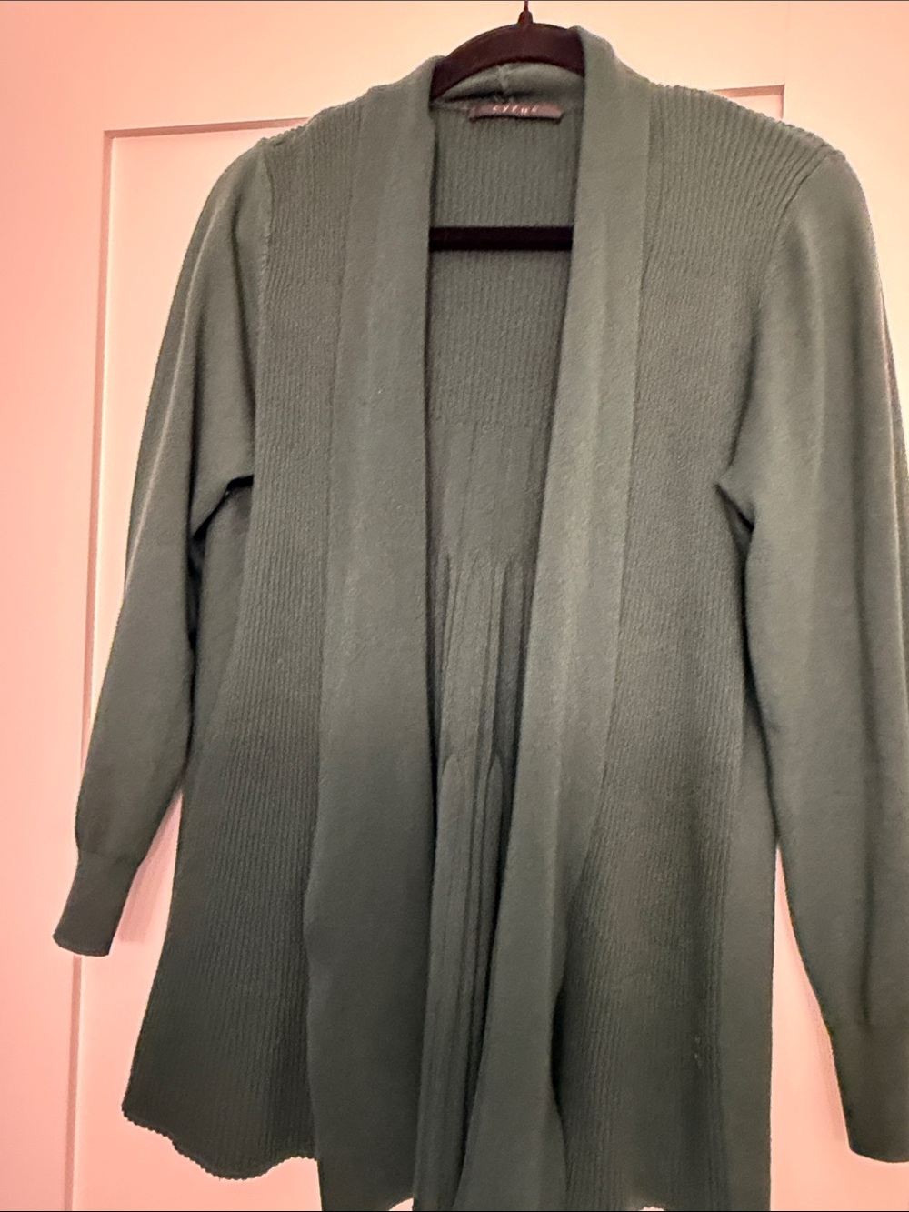 Cyrus Deep Green Open-Front Ribbed Cardigan - Picture 3 of 5